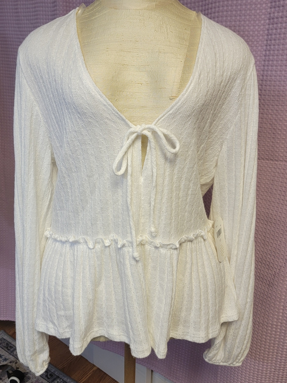 Women's Cream Tie-Front Peplum Top